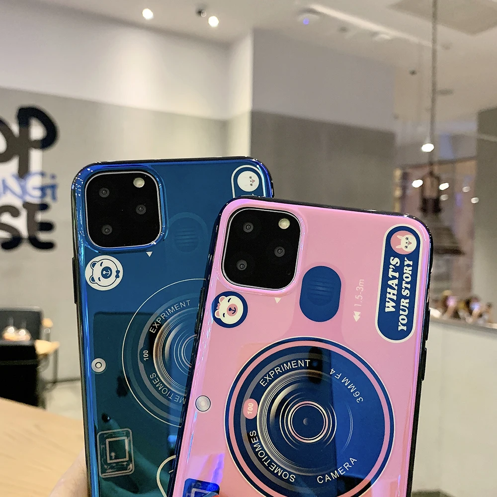 Силиконовый чехол для телефона с камерой iPhone 11 Pro X XR XS Max 7 8 Plus роскошный голубого
