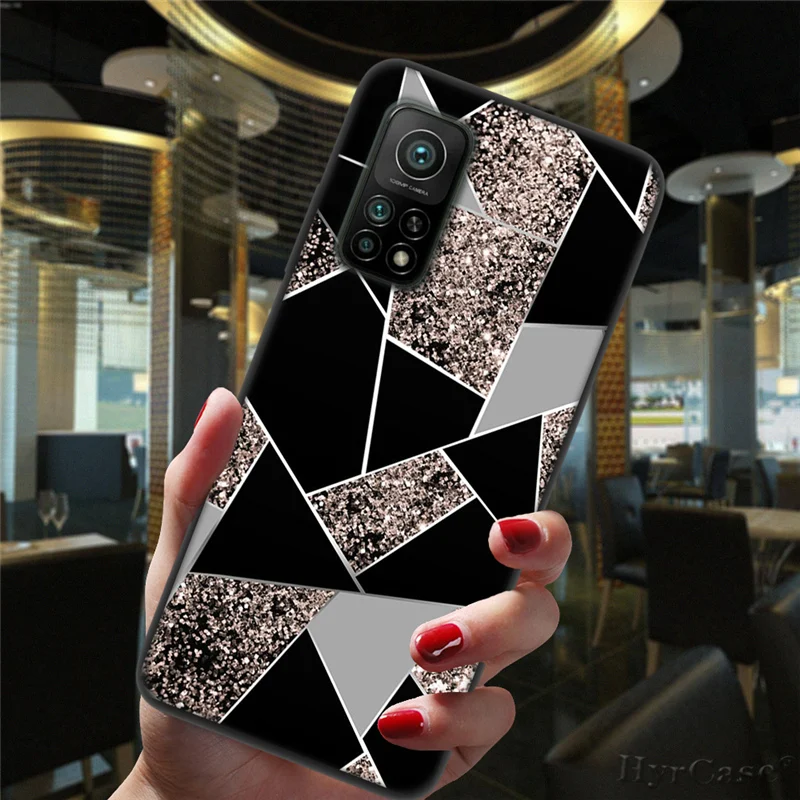 Marble Geometric Art Black Phone Case For Xiaomi Mi 10T Lite 10 Ultra Redmi Note 9S 7 8 9 Note9 Pro 8T Silicone Back Cover xiaomi leather case cosmos blue