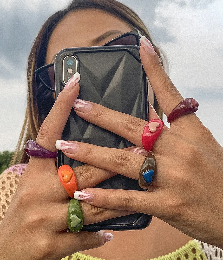 

GREEN Jewelry Candy Colorful Macaron Chunky Ring Girls Hip Hop Punk Trendy Kpop Cute Acrylic Rings Free Shipping Boho
