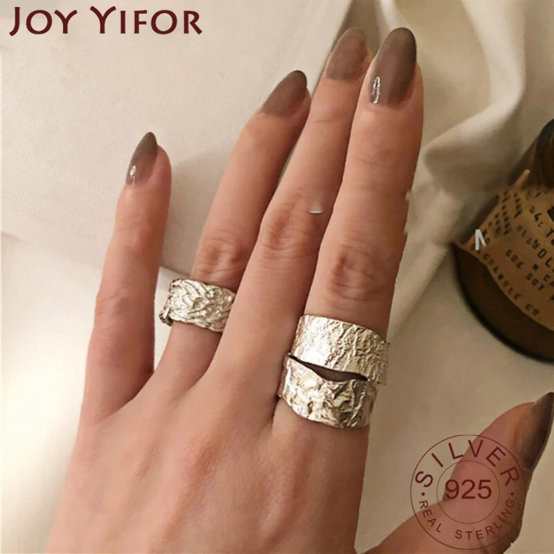 

925 Sterling Silver Tin Foil Pattern Rings for Women Couples Korean Fashion Simple Geometric Birthday Party Jewelry Gift