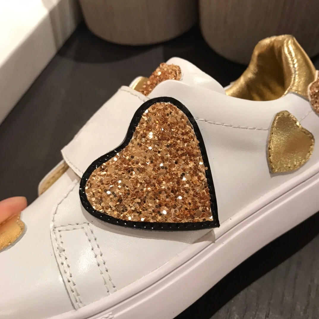 

Autumn and winter children's cute powder love leather small white shoes magic paste casual shoes girls' all sports shoes