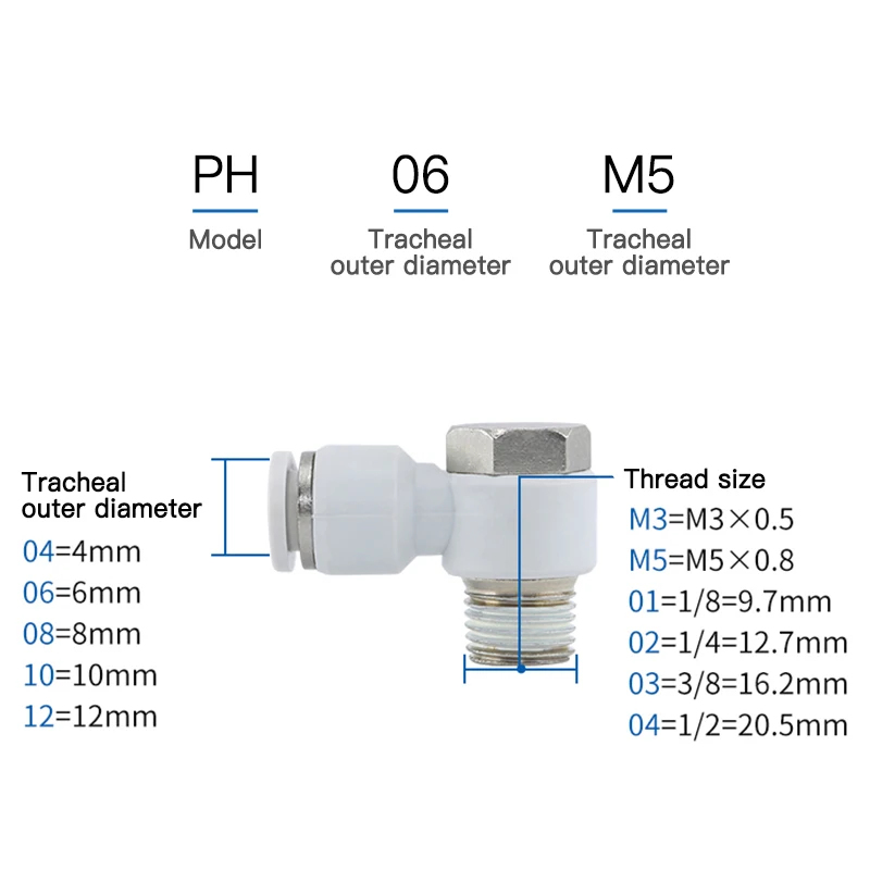Пневматический белый фитинг APH PH 4 6 8 10 шестигранный мужской 4mm-1/4 &quot1/4" нажимной
