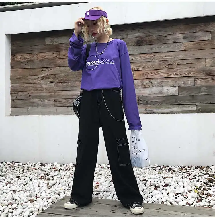 Женские джинсовые брюки-карго с контрастными карманами свободные прямые широкие