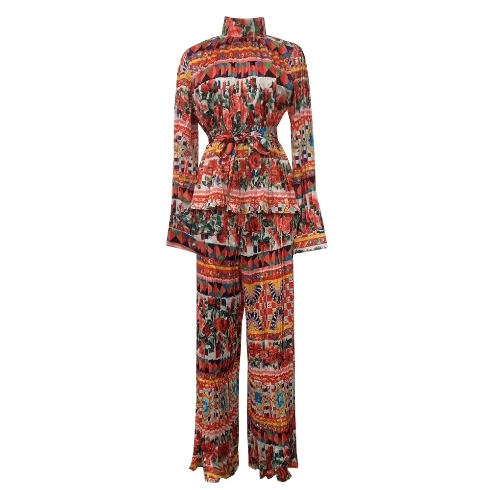 

Women's Summer Large Size Chiffon 3D Printing Loose Fashion Top Shirt + Wide Leg Pants Set 2021New Women's Two-piece Set XL