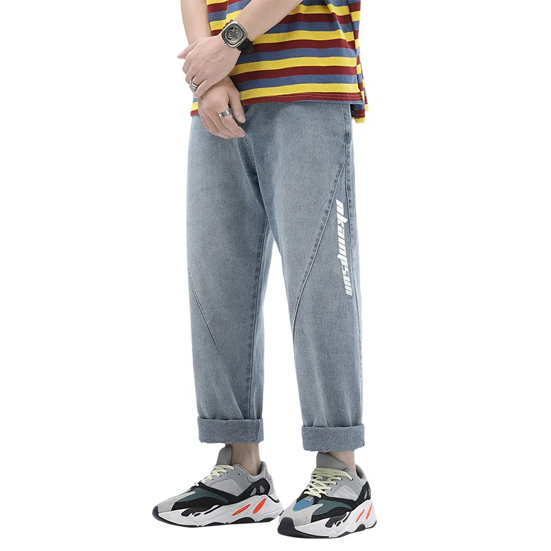 

Casual Jeans Men's Loose New Straight Wide Leg Jeans Pants Men Korean Letter Printing Mid Waist Denim Trousers For Male Clothing