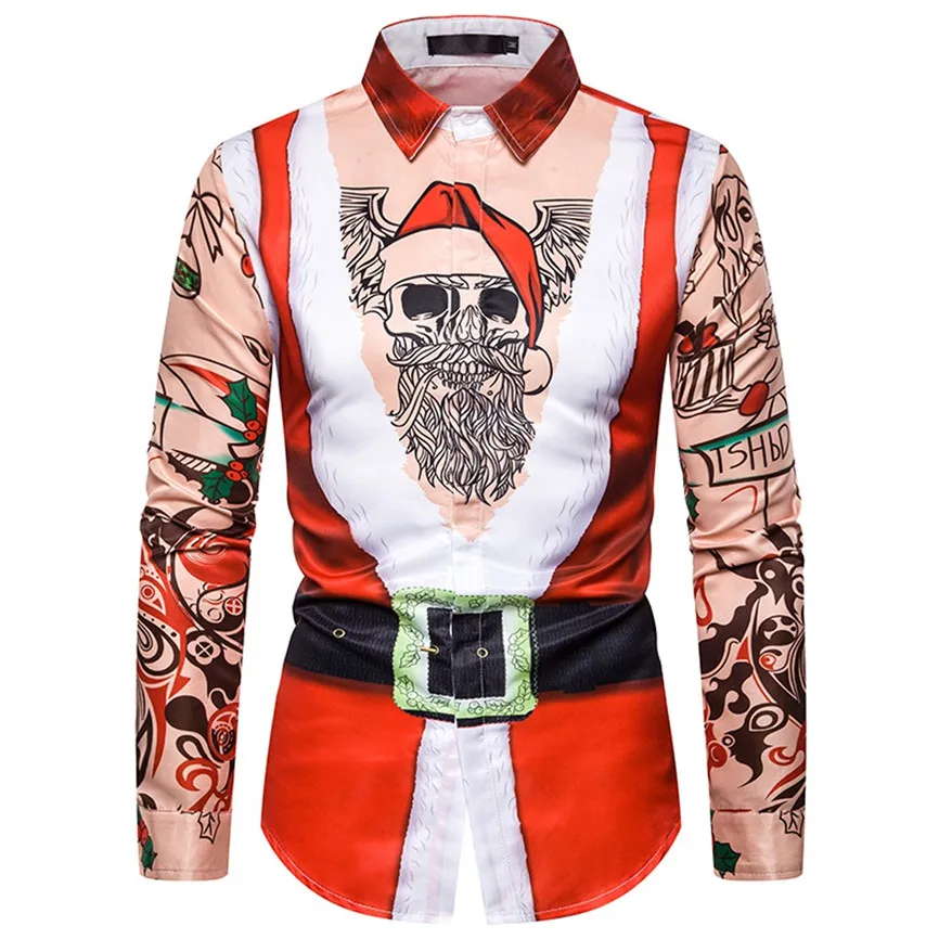 Рождественские мужские рубашки Blusa Masculina Повседневная рубашка с принтом снежинок