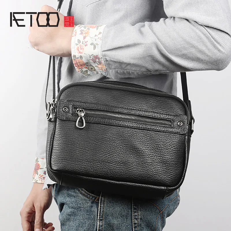 Мужская кожаная Наплечная Сумка AETOO повседневная Минималистичная из воловьей