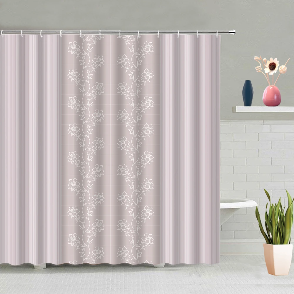 

New Chinese Style Simple Flower Leaf Background Bathroom Shower Curtain Bathroom Waterproof And Mildew Proof Polyester With Hook