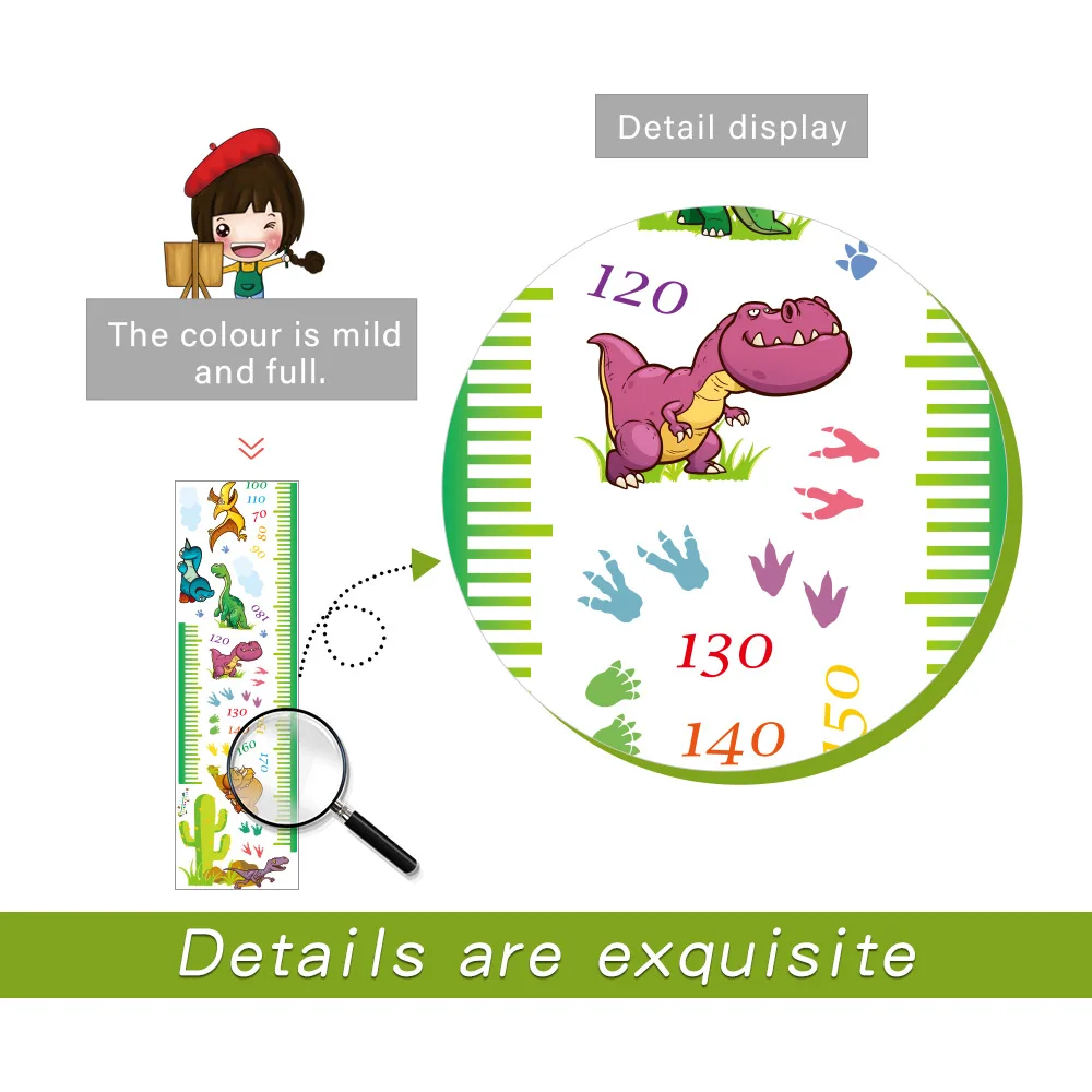 Настенная Наклейка с измерителем роста в виде мультяшного динозавра для детских