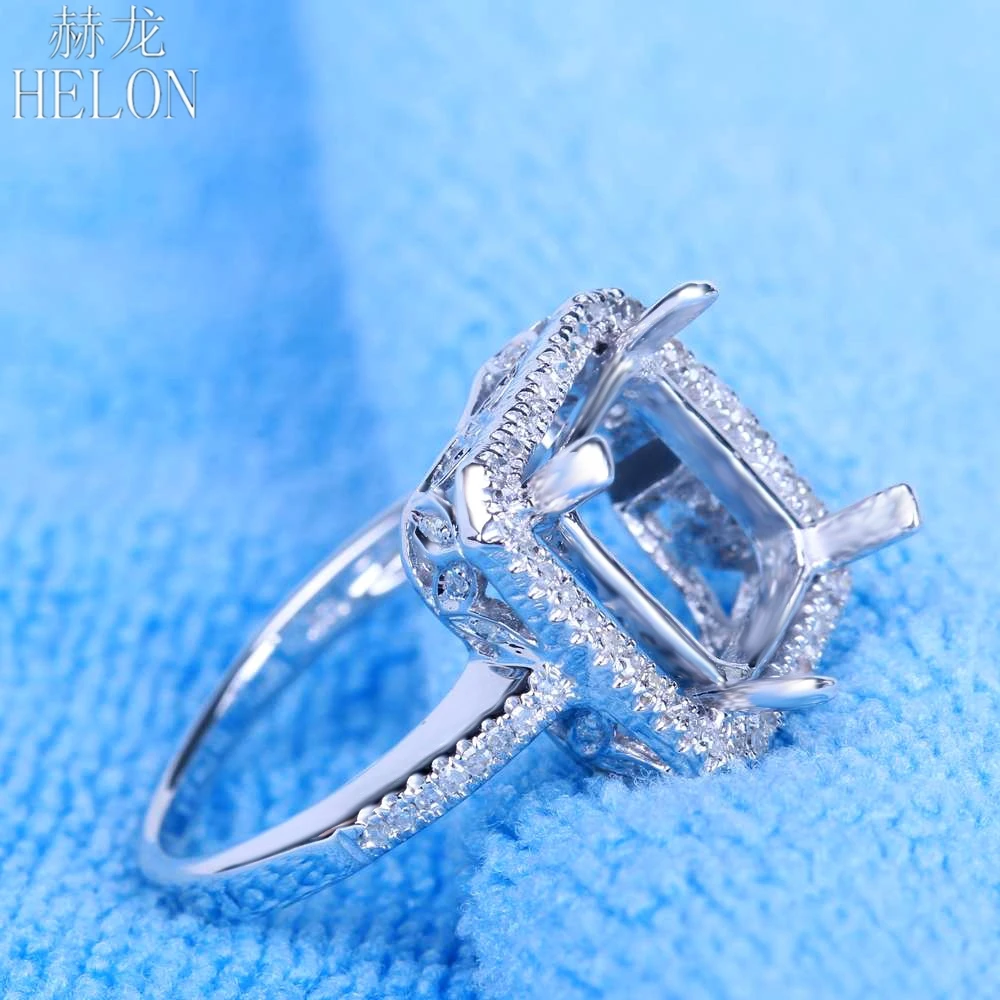 

HELON Sterling Silver 925 Pave 0.3ct Genuine Natural Diamond Ring Fit Emerald Cut 10x8mm Semi Mount Engagement Ring Setting