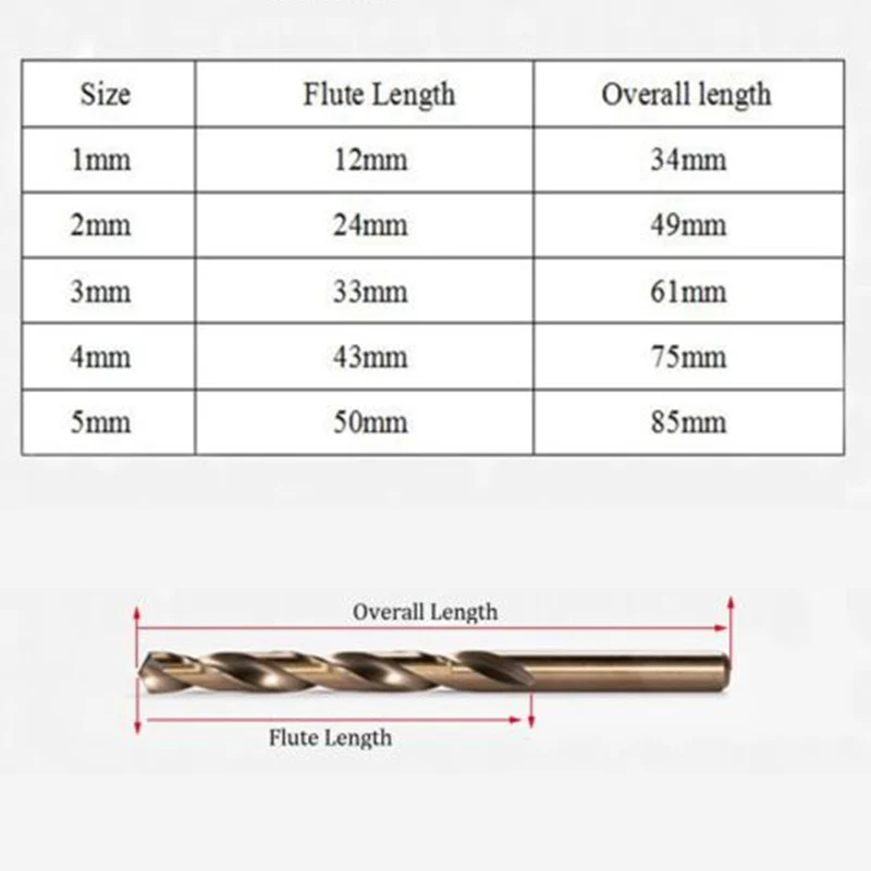 

HSS Cobalt Coated Twist Drill Bit Set HSS M35 Gun Drill Bit For Wood/Metal Hole Cutter Cobalt Straight Shank Power Tools