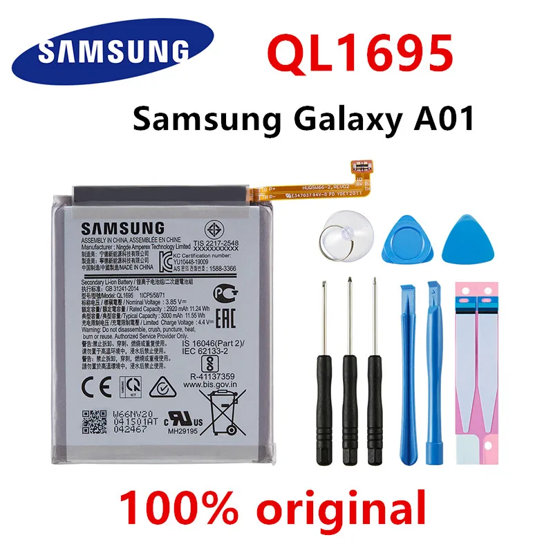 

SAMSUNG 100% Orginal QL1695 3000mAh Replacement Battery For Samsung Galaxy A01 Mobile phone Batteries+Tools