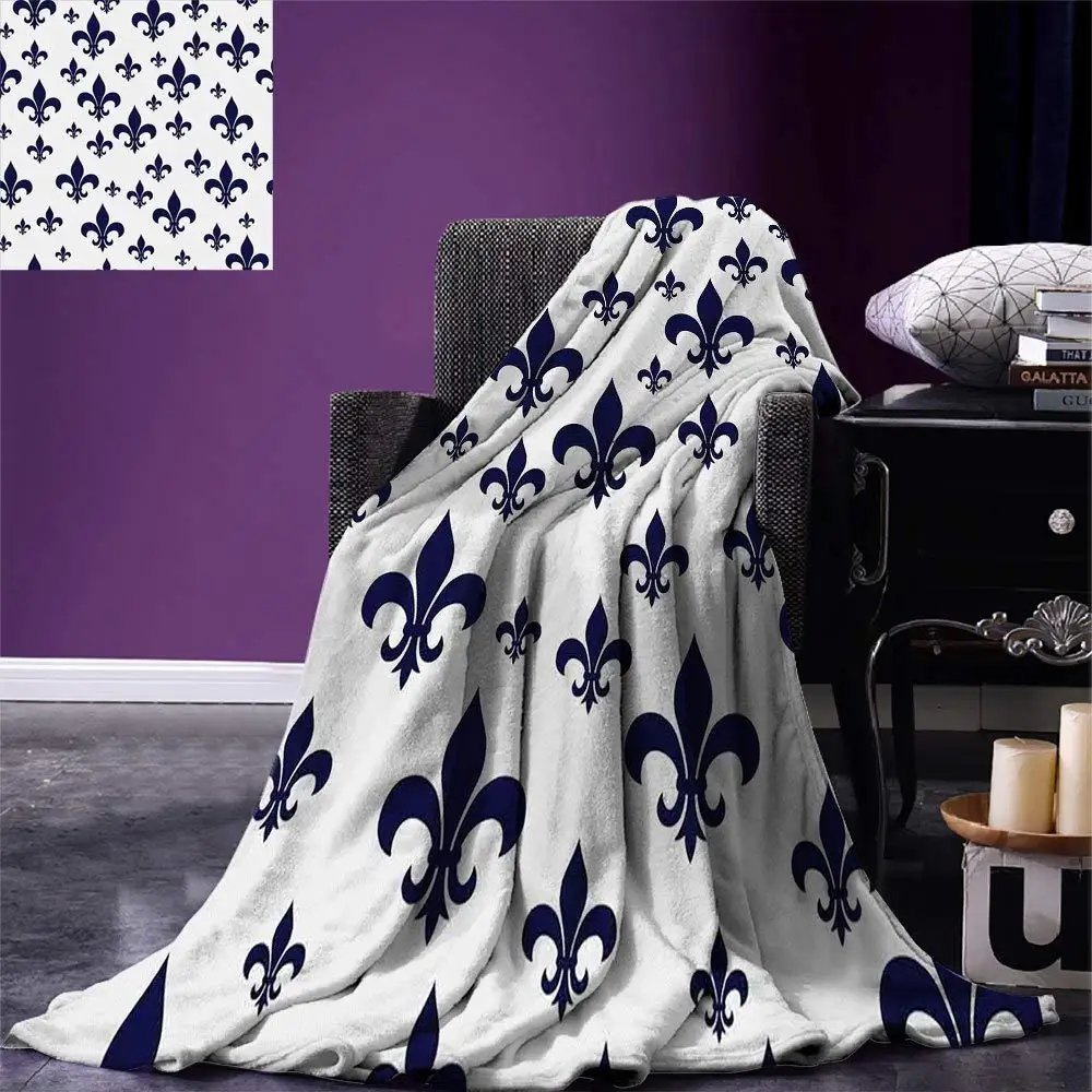 

Navy Blue Decor Throw Various Sized Classic Fleur de Lis Patterns Royal Retro Style Antique Decor Flannel Blanket