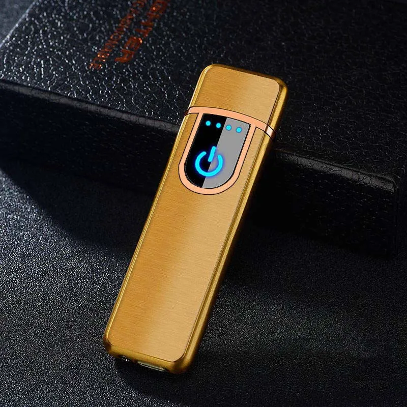 Gold Мужская креативная ветрозащитная электронная USB Зажигалка для сигарет, отпечаток пальца, сенсорный экран, индивидуальная зажигалка, хороший подарок - Цвет: Gold