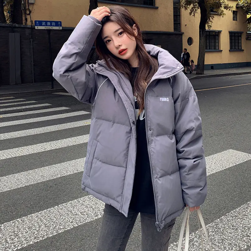 

Woman Winter Jacket Loose Warm Parka Stand Collar Cotton Padded Coat Female Short Student Solid Padded Clothing Lady Outwear