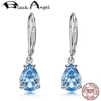 blue topaz gemstone drop earrings for women solid 925 sterling silver dangle long earring bridal wedding jewelry gifts
