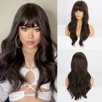 alan eaton long wave wigs with bangs black brown wigs for women cosplay daily false hair heat resistant fiber synthetic wigs