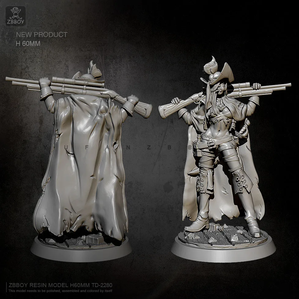 

60mm Resin Figure Kits Pirate Musketeer Model Self-assembeld TD-2280