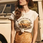 Женский хлопковый топ с круглым вырезом и принтом деревьев