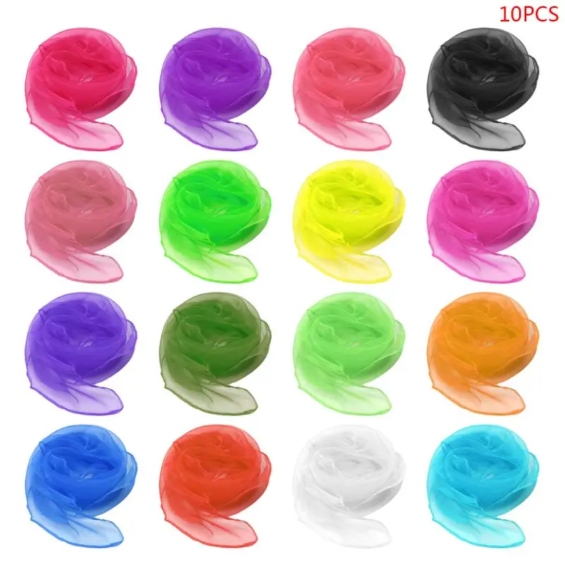 N80C 10 Pcs Kids Performance Dance Scarves Children Kindergarten Bright Candy Color Scarf Juggling Movement Props |