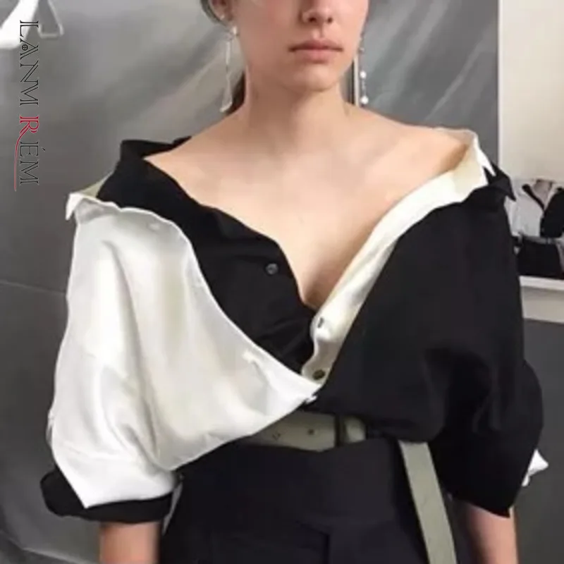 Блузка LANMREM женская с V образным вырезом модная свободная элегантная Простая
