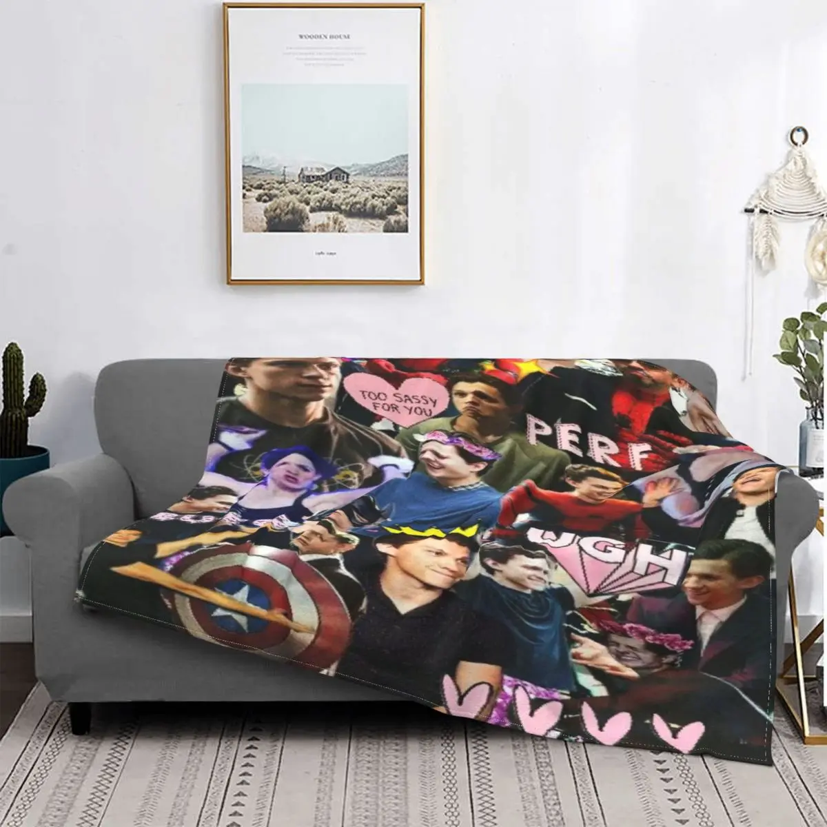 

Tom Holland-colcha de tela escoa para cama, ropa de cama mullida, manta Kawaii a cuadros, pickick, 3092