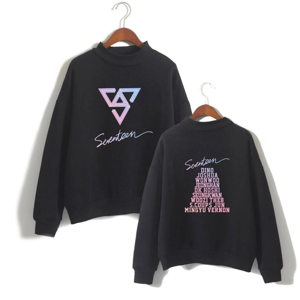 Harajuku Kawaii Sweatshirt Pullover Women Turtleneck Tops Kpop Seventeen Album Concert Fans Supportive Member Name Print Hoodies | Женская