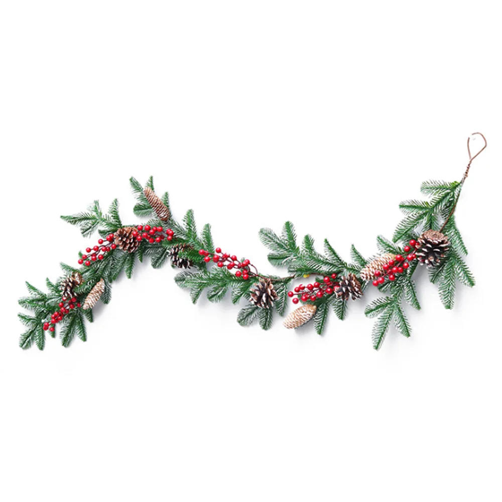 Гирлянда из сосны и граната для новогоднего украшения 1,5 м искусственного венка из красных ягод с хвоей и зелеными листьями для праздника.