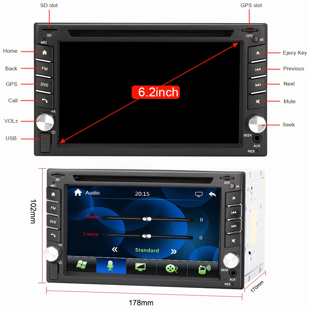 Универсальный автомобильный Dvd плеер Eunavi 2 Din RDS FM AM Bluetooth Usb Aux вход Mp5 мультимедиа