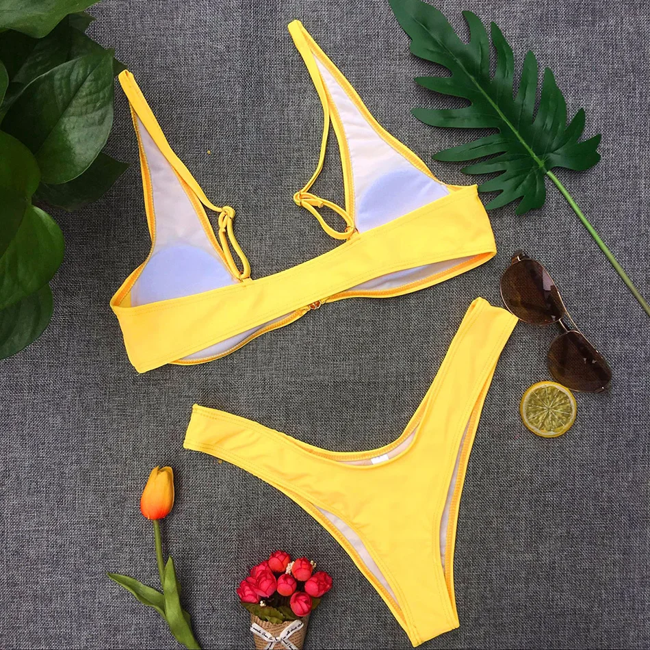 

Swimwear 2018 Bikinis Women Swimsuit Female Bathing Suit Swimming Suit for Women Yellow Sexy Brazilian Thong Bikini Set Monokini