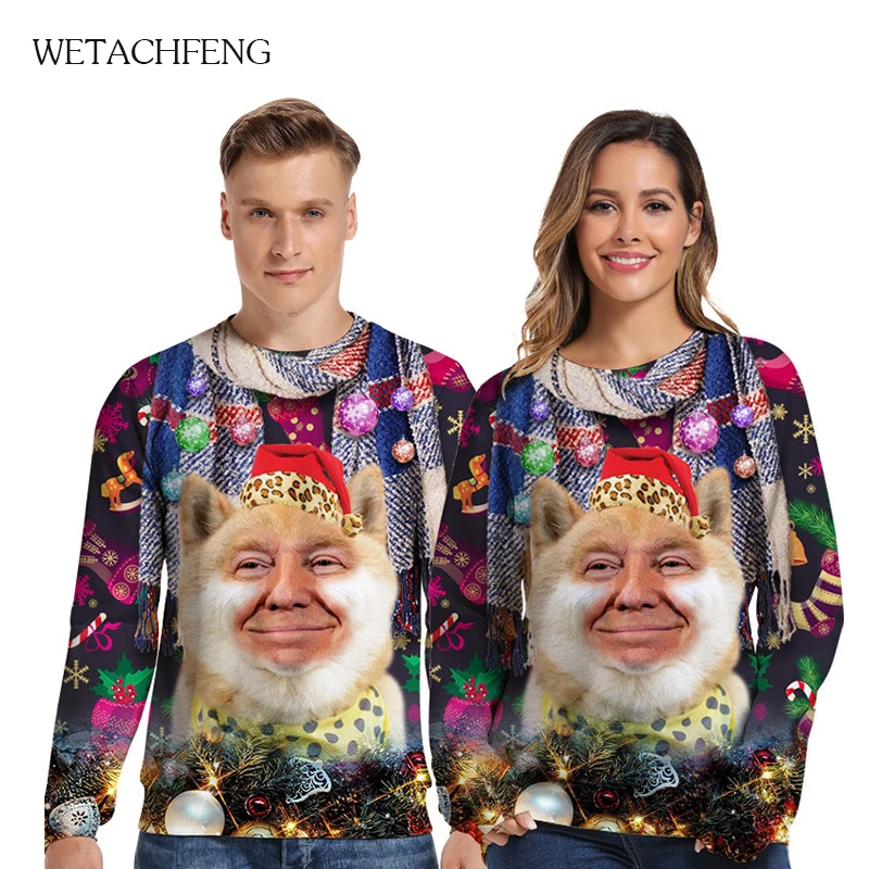 

Забавные 3D с принтом Гадкий Рождественский свитер с длинными рукавами и круглым вырезом зимняя праздиков, на новый год, мужские свитера раз...