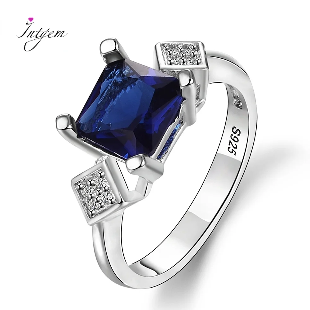 

New Square Silver 925 Jewelry Rings Women's Finger Ring With Dark Blue Sapphire Gemstone Zircon Vintage Fine Jewelry Wholesale