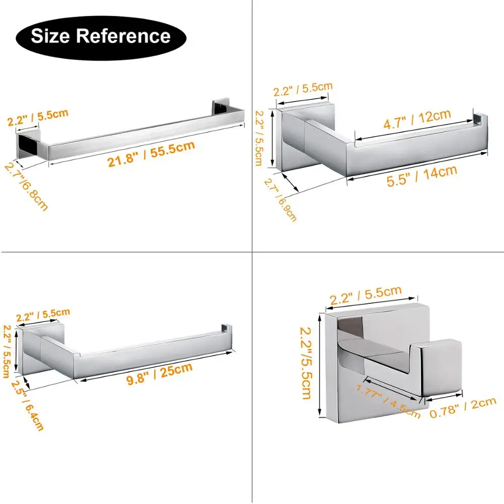 

Polished Finish Stainless Steel Bathroom Hardware Accessories Set Robe Hook Towel Bar Towel Ring And Toilet Paper Holder