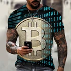 Футболка мужская быстросохнущая, Повседневная рубашка с принтом биткоинов и надписей 3D, уличная одежда, большие размеры, лето