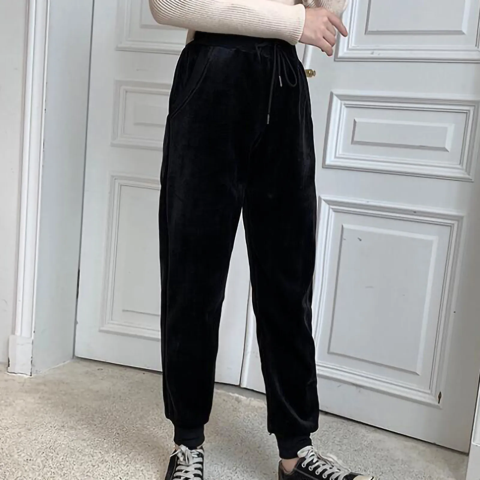 

2021 Winter pants Women Velvet Plush Solid Trousers Soft High Waist Casual Loose Wide Leg Femme Yoga Long Sweatpants Fashion #40