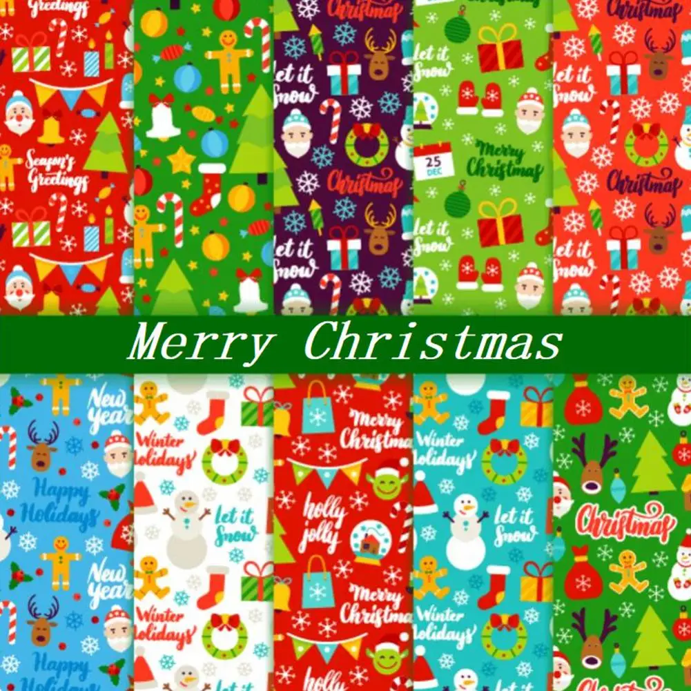 

10 Pcs Pure Cotton Floral Handmade Diy Cotton Fabric Christmas Elements Elk Santa Claus Bells Snowman Christmas Included