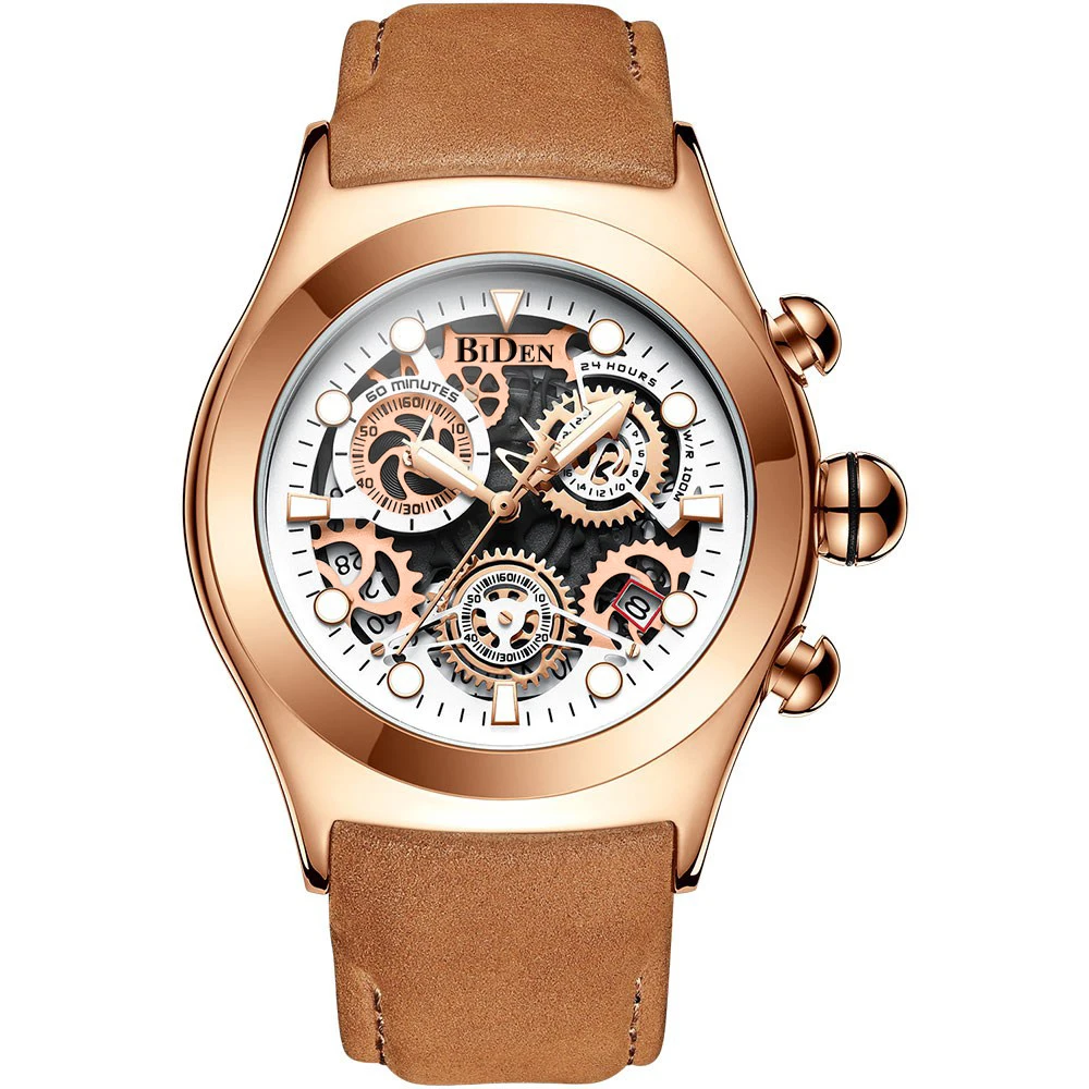 

2020 Cool Punk 3D Skull Men Watch Brand BIDEN Luxury Steel Quartz Men Watches Waterproof Retro Fashion Gold Black Clock Relogio