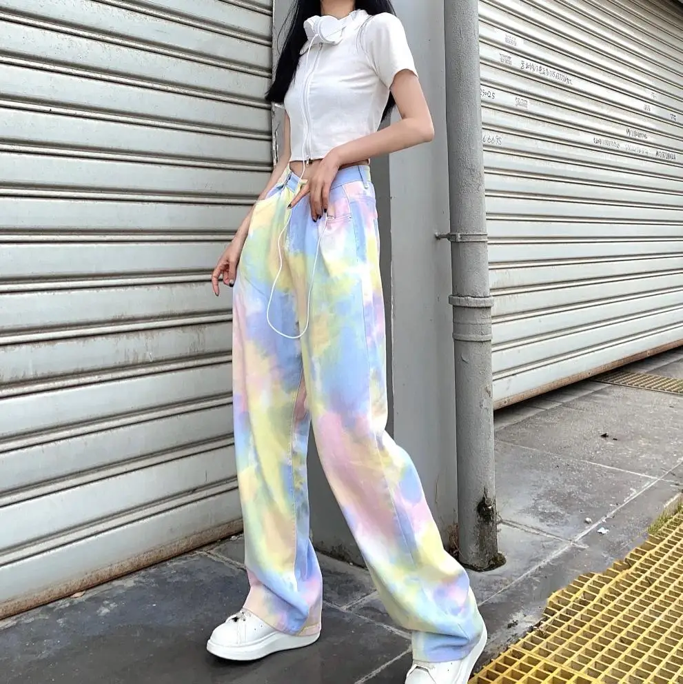 

Women's New Tie-Dye Streetwear Wide-Leg Denim Pants Jeans