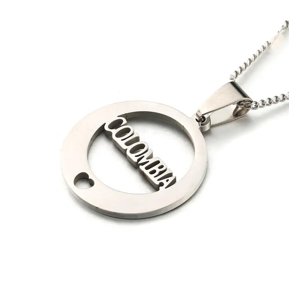 Stainless Steel Round Alphabet Colombia Pendant Necklace Heart Charm Women Jewelry | Украшения и аксессуары