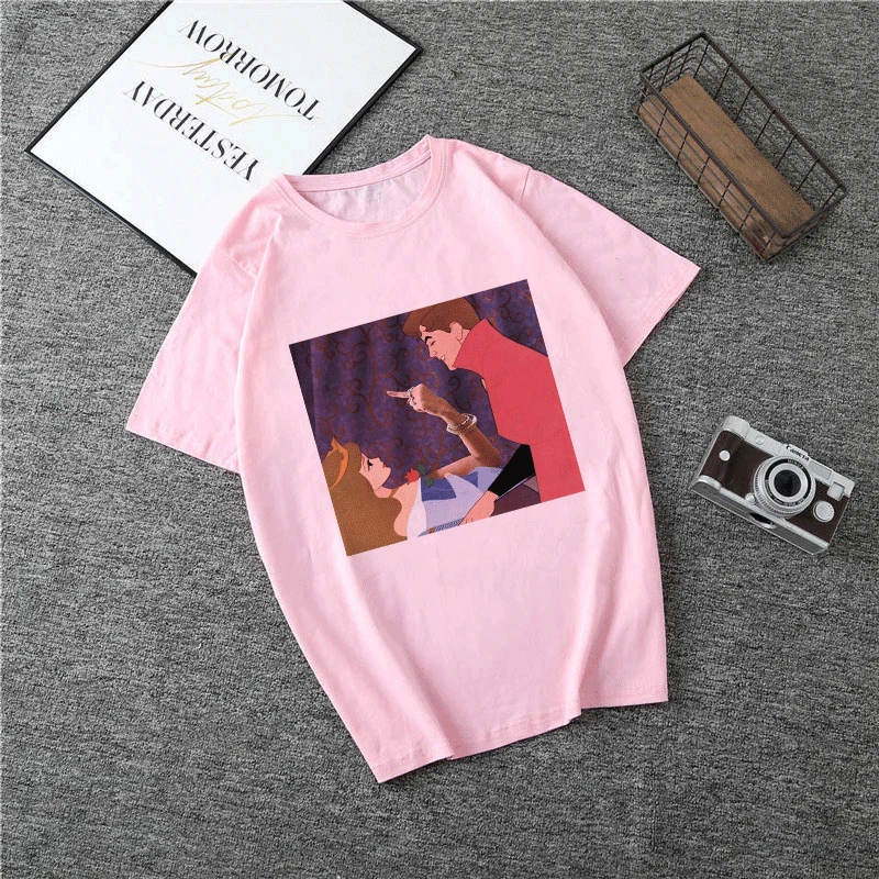 2492-pink Летняя Новинка года; футболка принцессы в стиле Харадзюку; футболка в стиле панк с круглым вырезом и эстетическим принтом; Повседневная Уличная одежда с короткими рукавами; женский топ - Цвет: 2492-pink