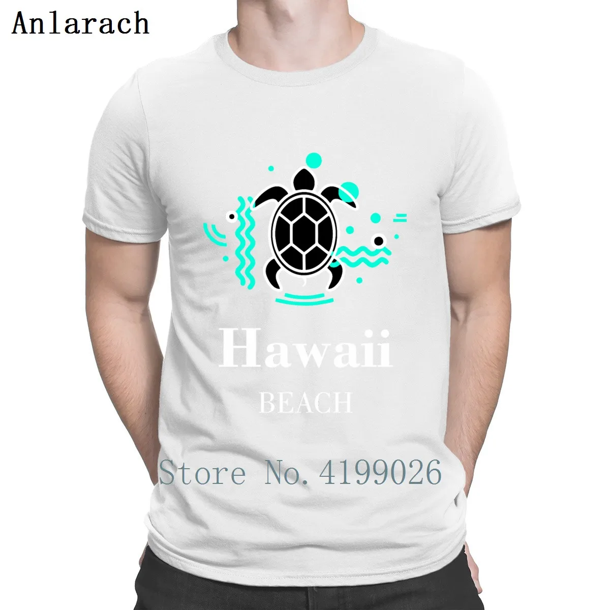 Гавайская пляжная Бирюзовая белая футболка с круглым вырезом тонкая