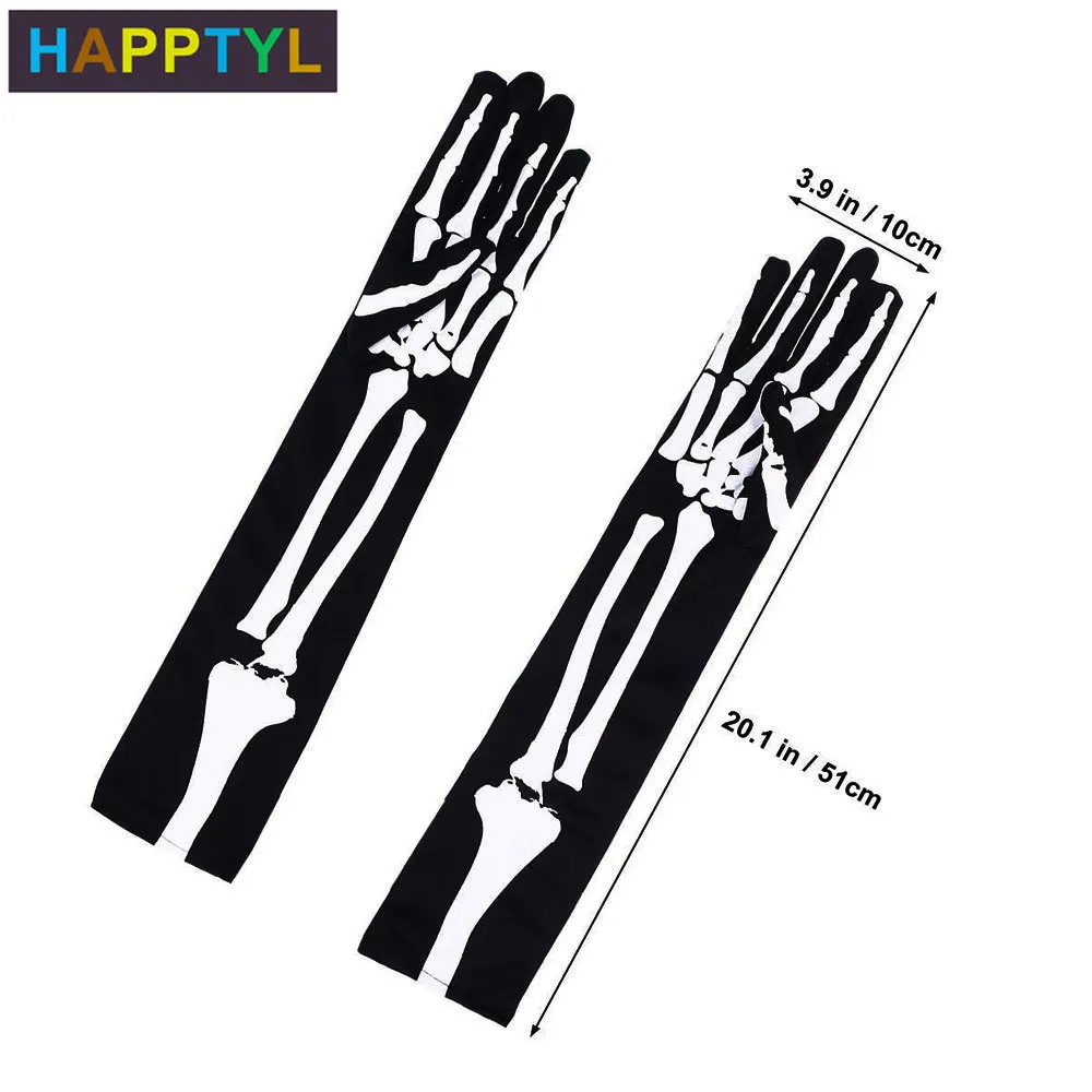 HAPPTYL 1 пара перчатки с скелетом Череп кость длинные руки теплые Рукава аксессуар