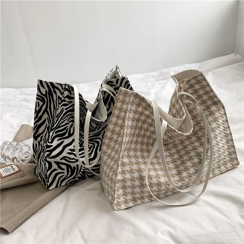 

Vintage Jacquard Totes Purses and Handbags for Women Fashion Girls Female Shopper Casual Houndstooth Large Capacity Shoulder Bag