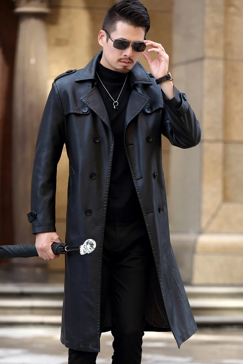 

Clothing Sheepskin Men Over The Knee Plus Velvet Fur Coat Long Section Of Leather Windbreaker Thick