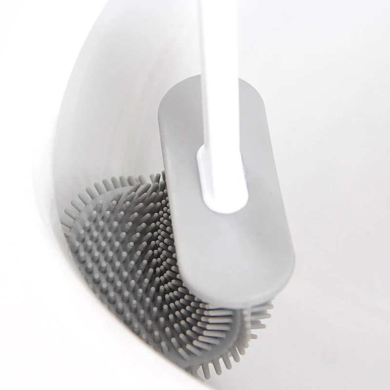 

ORZ Silicone Toilet Brush Holder Set Plastic Long Handle Bathroom Scrub Cleaning Brush Double Sided Toilet Brush With Stand Base