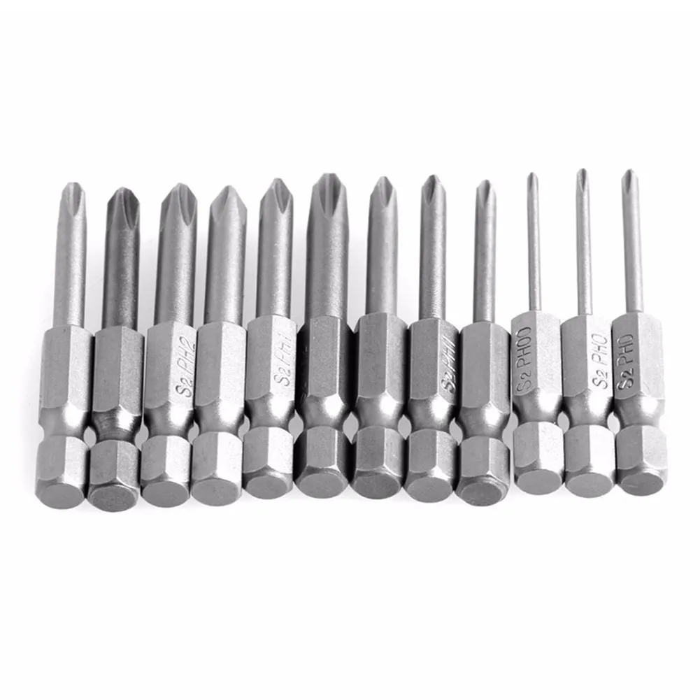 

12Pcs Screwdriver Bit Kit 6.35mm Shank 50mm 1/4 Inch Hex Shank S2 Alloy Steel Cross Screwdriver Bits For Electric Screwdrivers