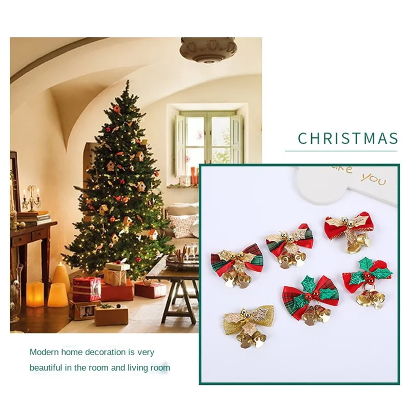 

4PCS New year's Christmas decorations leaf bow Decoration Christmas tree wreath bell accessories Christmas gift box accessories