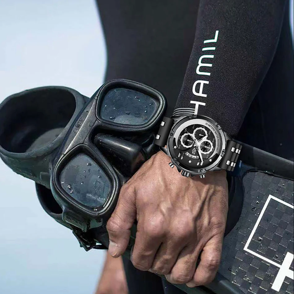 Часы наручные LIGE мужские с защитой от влаги спортивные брендовые роскошные