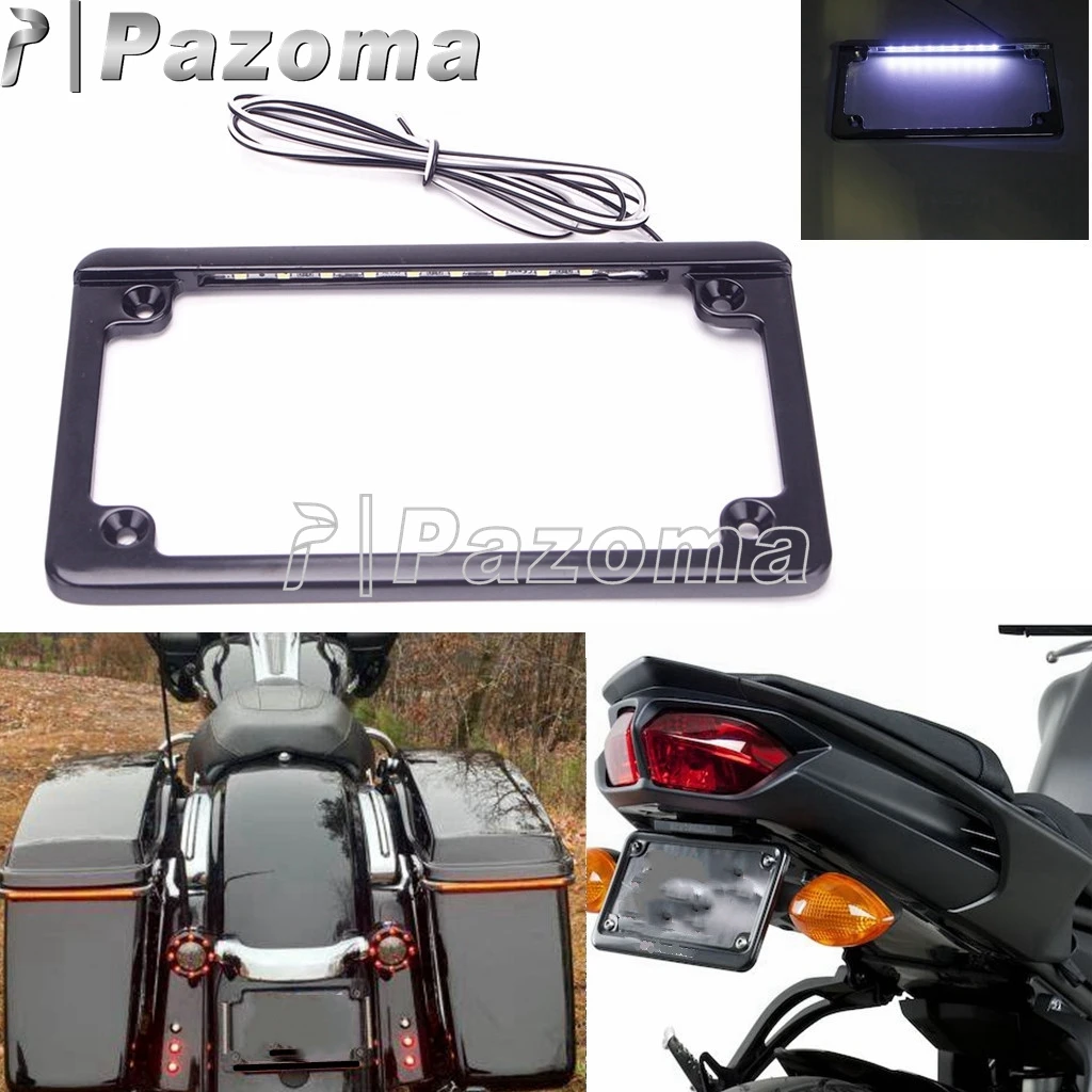 

Universal Motorcycle LED License Plate Frame Flat Number Cover For Harley Honda Suzuki Kawasaki Chopper Cafe Racer Street Bikes