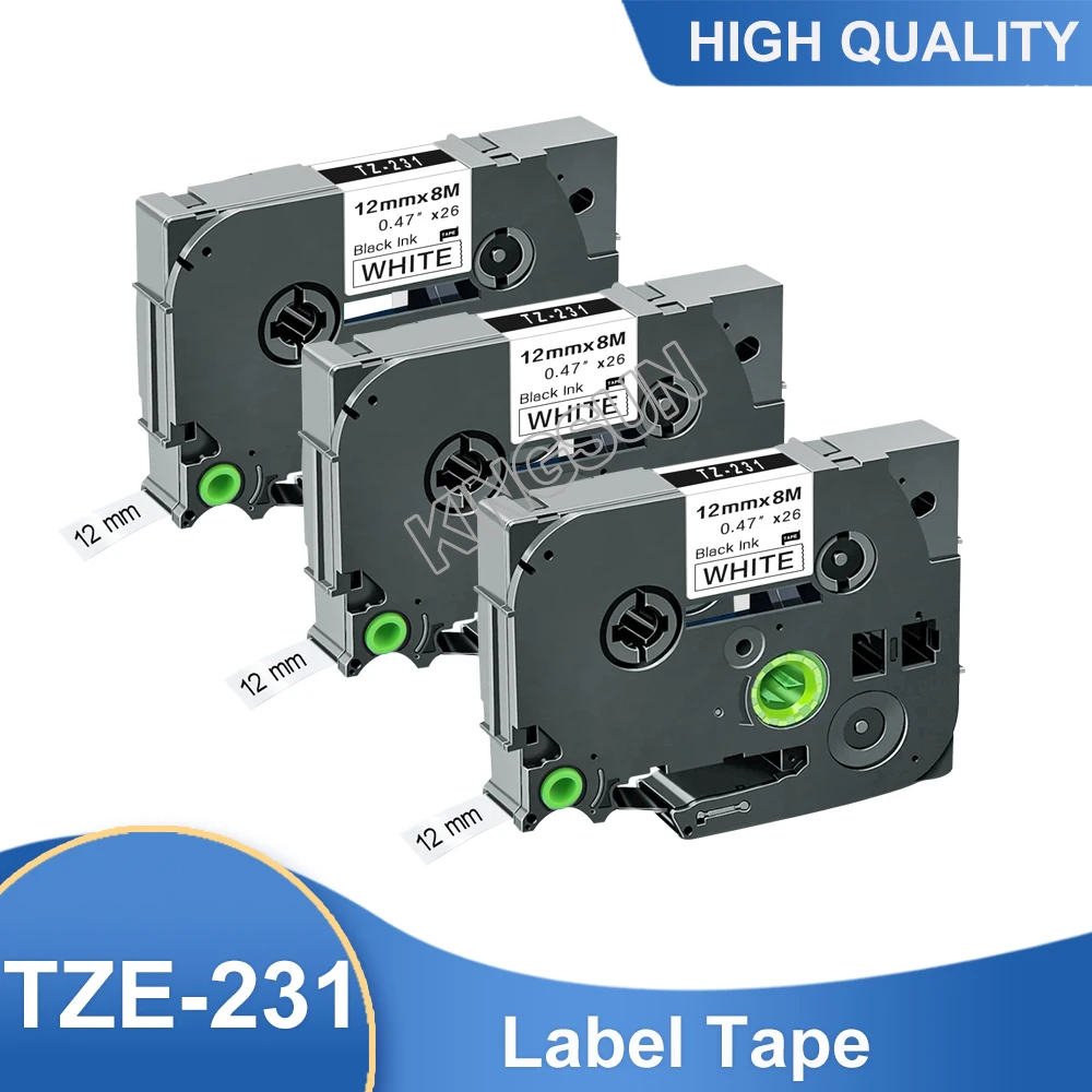 3PCS Black on White Tze231 Laminated Label Tape Compatible Brother p-touch label printers Tze-231 Tze 231 tz231 tz-231 tze tapes